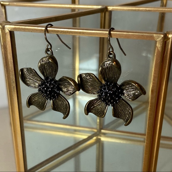 Dangly Wild Flower Earrings - Antique Gold Finish - Picture 2 of 5